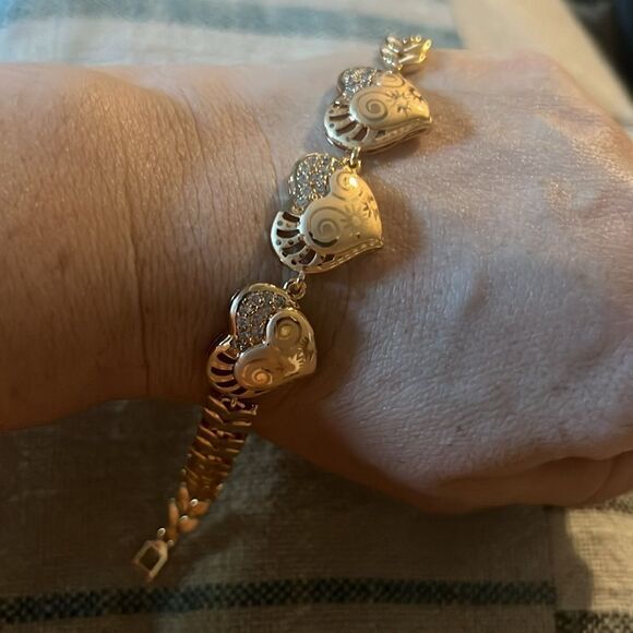 18K Gold plated Women Clear Topaz Laser Engraving Love Hearts Charm Bracelet - Picture 4 of 16
